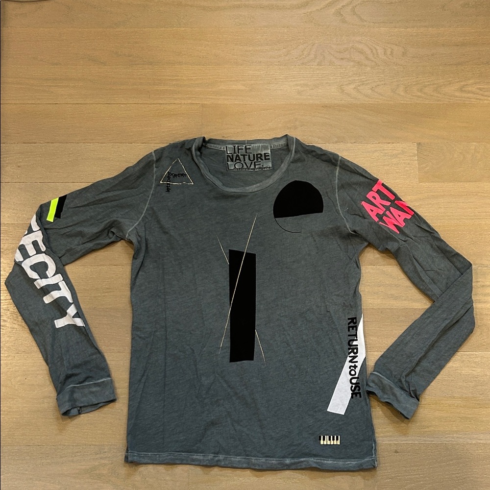Freecity Gray Long Sleeve Top with Pink and Yellow Accents
